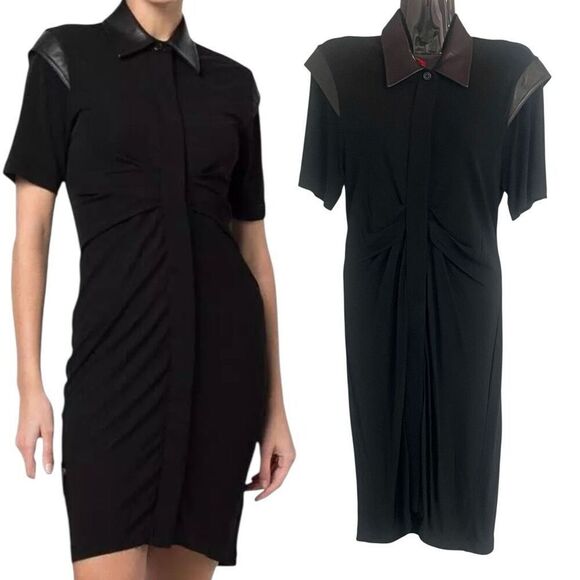 Helmet Lang VSCS Black Viscose Leather Details Shirt Dress Sz S MSRP $395 NWT - Picture 1 of 7